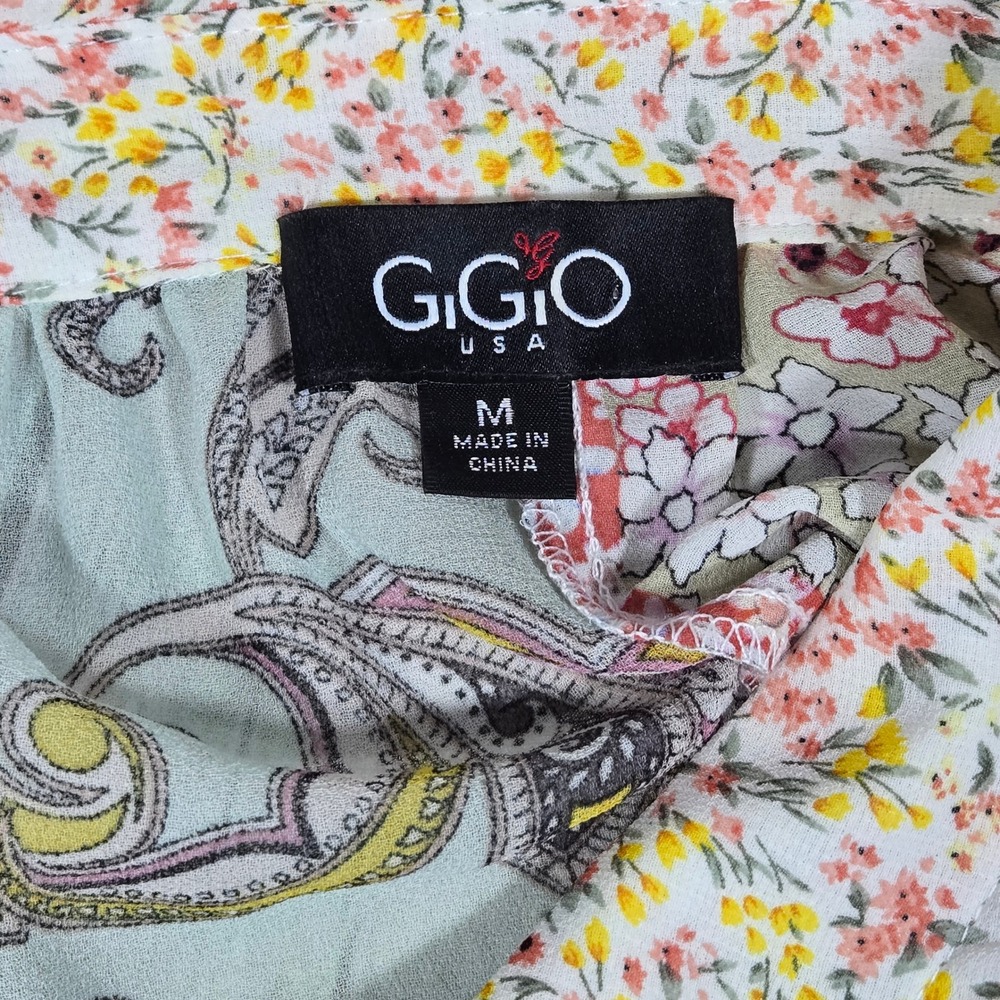 Gigio USA Patchwork Paisley Floral Button Down Sheer Tunic Shirt TC2569 Medium - Picture 3 of 9
